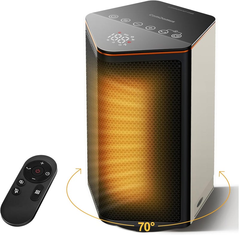 ComDomus Space Heaters for Indoor Use, 1500W Portable Electric Heater with Thermostat, 70° Oscillation, 5 Modes, 12H Timer, White Small Room Heater for Office Bedroom Desk - Image 1